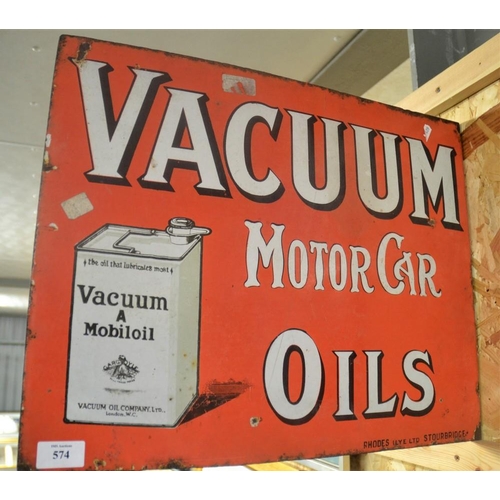 574 - Antique Double Sided Vacuum Motor Car Oils Enamel Sign