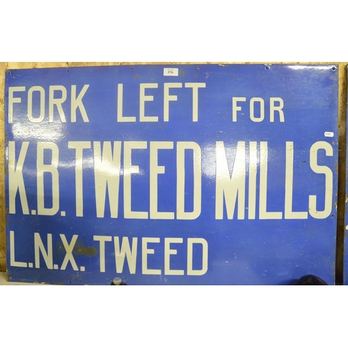 576 - Antique KB Tweed Mills Enamel Sign