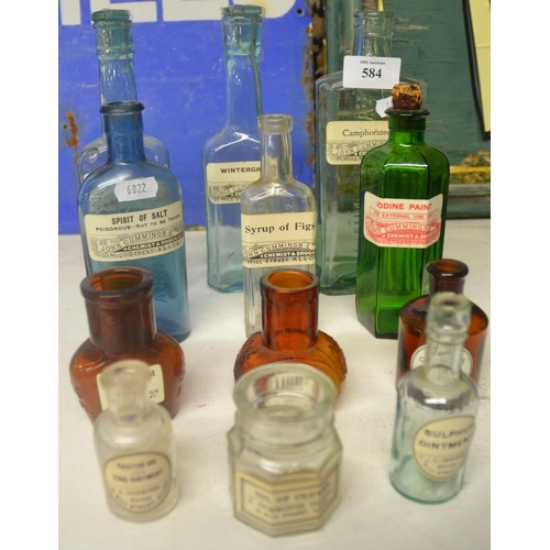 584 - Collection Of Dispensing Chemists Bottles - J Cummings, Chemist, 21 Mill Street, Alloa