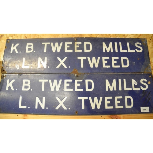 586 - Pair Of Antique KB Tweed Mills Enamel Signs