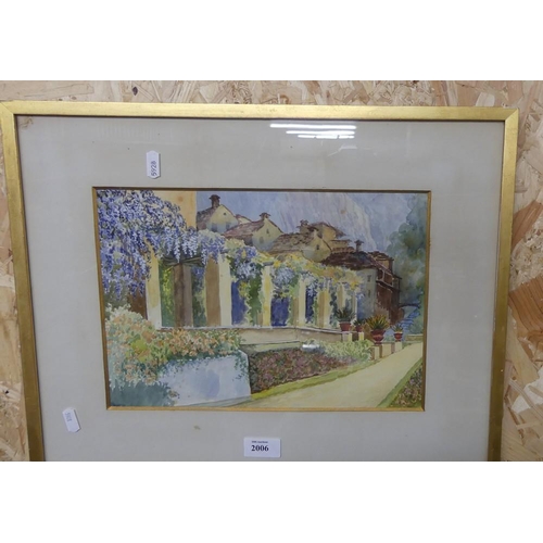 2006 - Framed Watercolour - Mediterranean Terrace, approx 33 x 23cm.