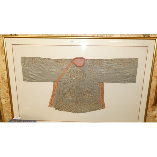 2008 - Framed & Mounted Chinese Embroidered Childs Silk Jacket, approx 95cm across outstretched arms and 50... 