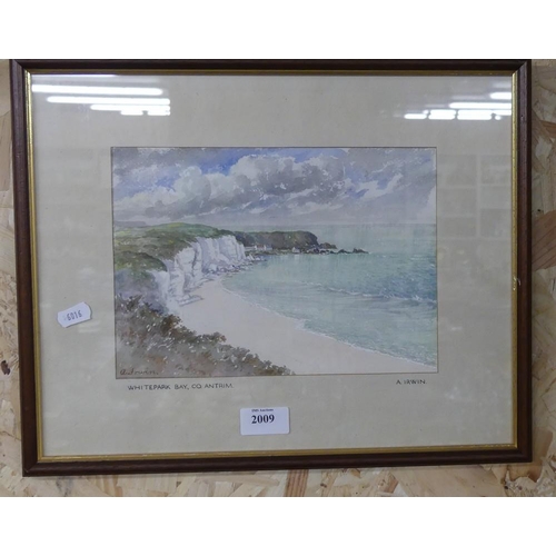 2009 - Framed Watercolour - White Park Bay County Antrim, Signed A Irwin, approx 25 x 18cm.