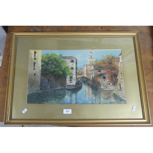 2037 - Framed Watercolour - Venice Canal Scene, approx 48 x 28cm.