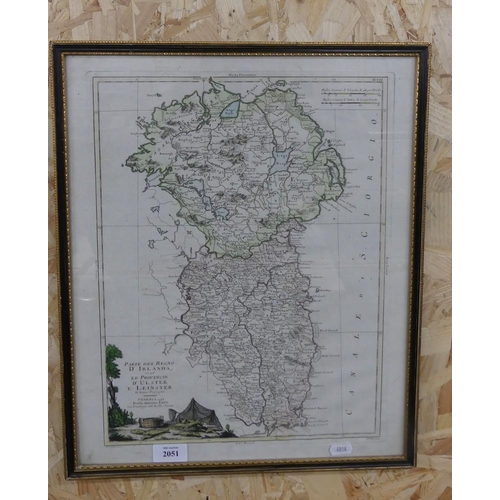 2051 - 18th Century Antique Framed Map of Ireland by Antonio Zatta, approx 30 x 40cm.