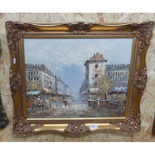 2057 - Framed Oil Painting - Paris Street Scene Signed Hamilton, approx 49 x 39cm.