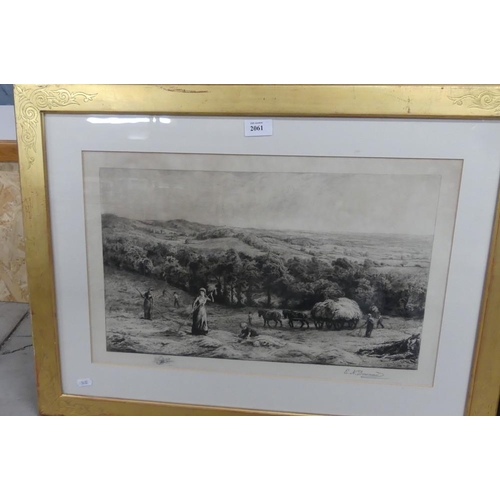 2061 - Victorian Framed Print, Harvest Scene, approx 48 x 29cm.