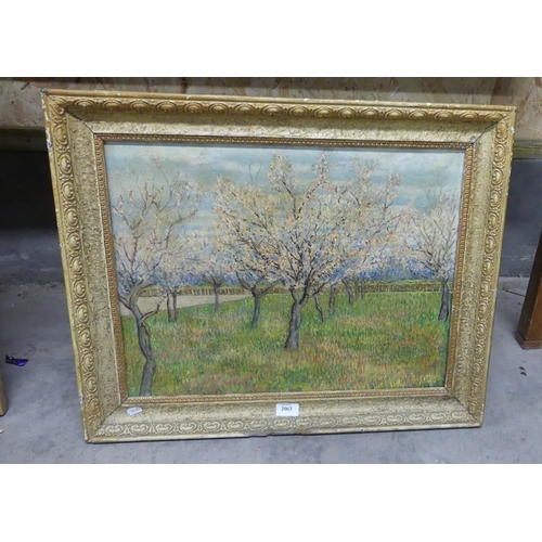 2063 - Framed Oil, Impressionist Style, Blossom Trees, approx 54 x 41cm.