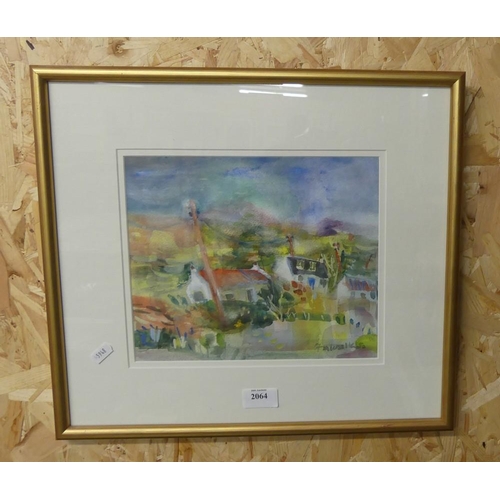 2064 - Framed Watercolour, Village Scene by F A Walks, approx 26 x 22cm.