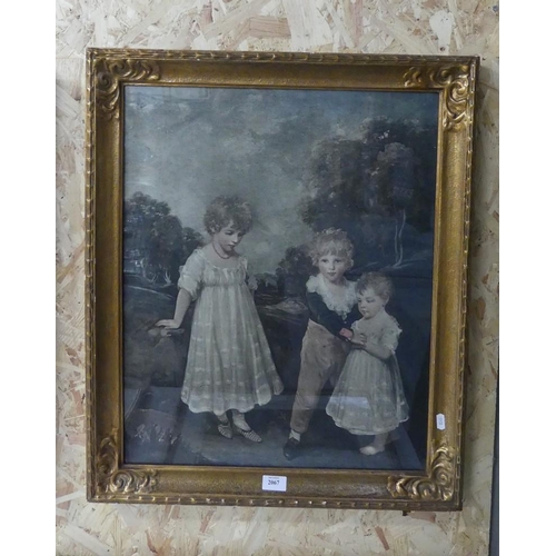 2067 - Decorative Framed Print - Three Children, approx 50 x 60cm.