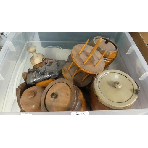 2090 - Box - Wooden Biscuit Barrel, Cotton Reel Holders etc.