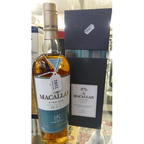 2102 - Bottle of The Macallan 15 Year Old Fine Oak Highland Single Malt Scotch Whisky.