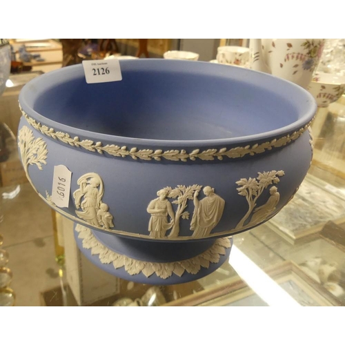 2126 - Wedgwood Blue Jasperware Footed Fruit Bowl.