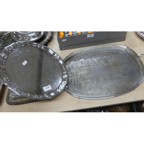 2159 - Silverplated Gallery Tea Tray & Chrome Plated Tray.