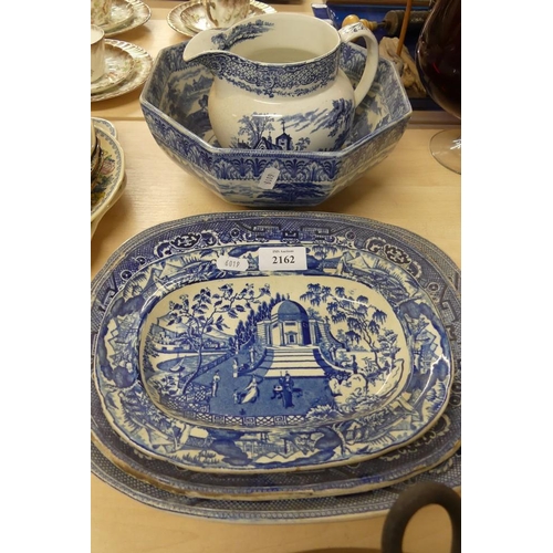 2162 - Assorted Blue & White Bowl, Jug, Ashets etc.