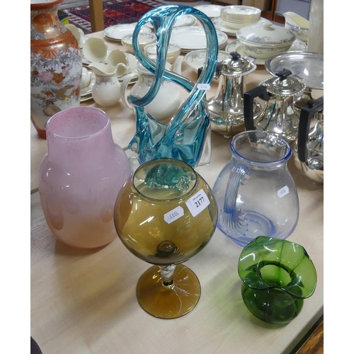 2177 - Art Glass Vases & Jug (5 Pieces).