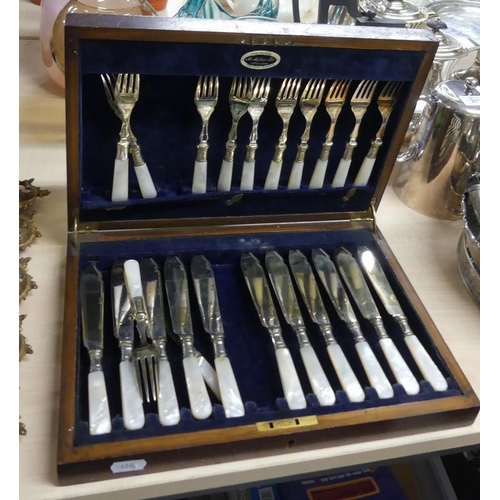 2178 - Cased Set of MOP Handled Fish Forks & Knives.