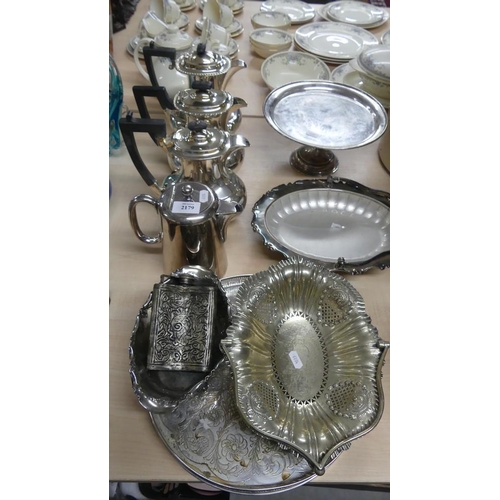 2179 - Assorted Silverplated Teapots, Comport, Tray etc.