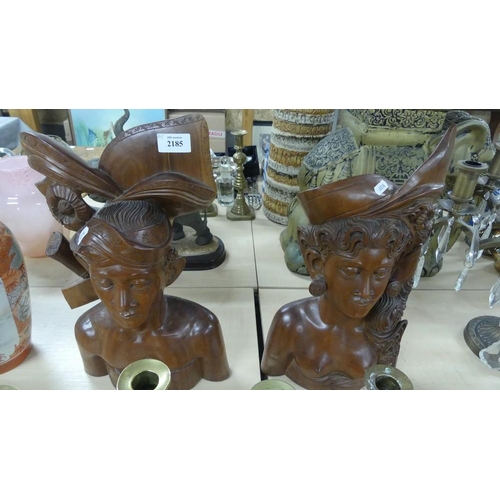 2185 - Large Pair of Carved Eastern Hardwood Busts.