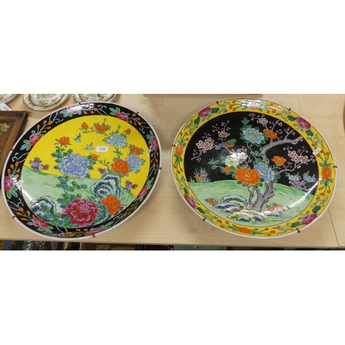 2196 - Large Pair of Japanese Pottery Chargers, approx 46cm ion diameter.