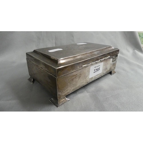 2205 - Heavy Gauge Silver Cigarette Box on Four Feet