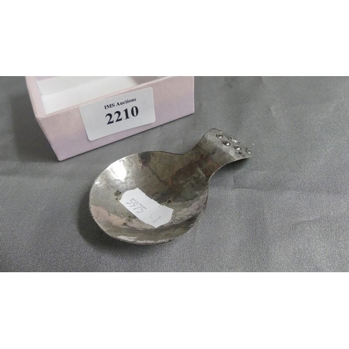 2210 - Arts & Crafts Hammered White Metal Tea Caddy Spoon.