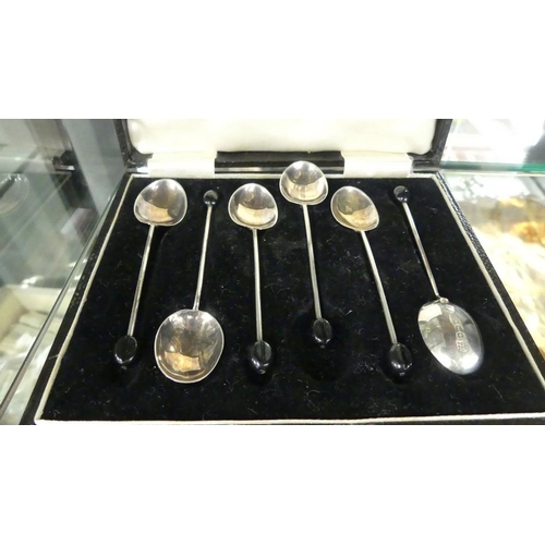 2222 - Box of Six Birmingham Silver Coffee Spoons with Bean Terminals.