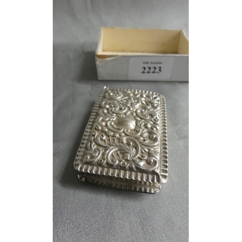 2223 - Embossed Birmingham Silver Snuff Box.