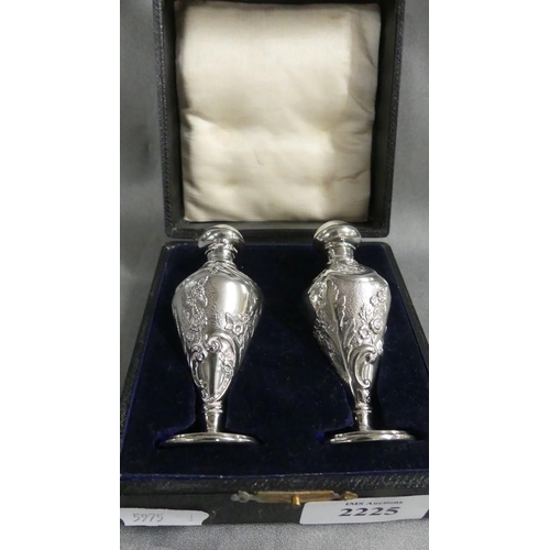 2225 - Cased Pair of Birmingham Silver Pepper Pots.