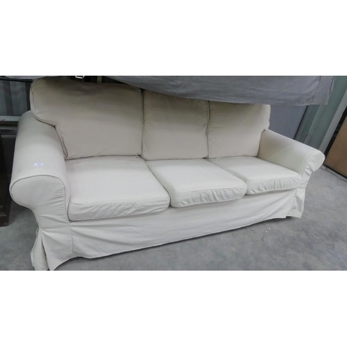 3004 - Cream 3 Seat Sofa With Loose Covers.