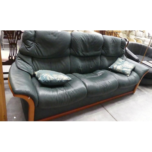 3034 - Stressless Green Leather 3 Seat Sofa