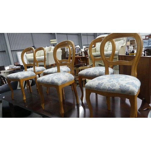 3041 - 6 Modern Balloon Back Chairs With Blue Floral Upholstery.