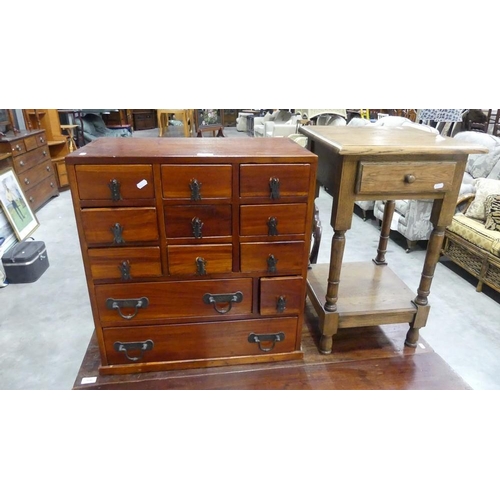 3047 - Chinese Hardwood Chest Of Drawers & Oak Bedside.