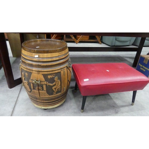 3054 - Carved Barrel Drinks Cabinet & Vintage Stool.