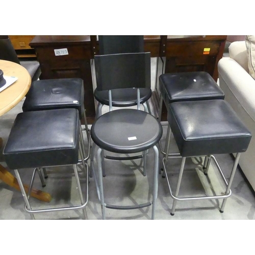 3062 - Set Of 4 Chrome & Leather Bar Stools & 2 Other Bar Stools.