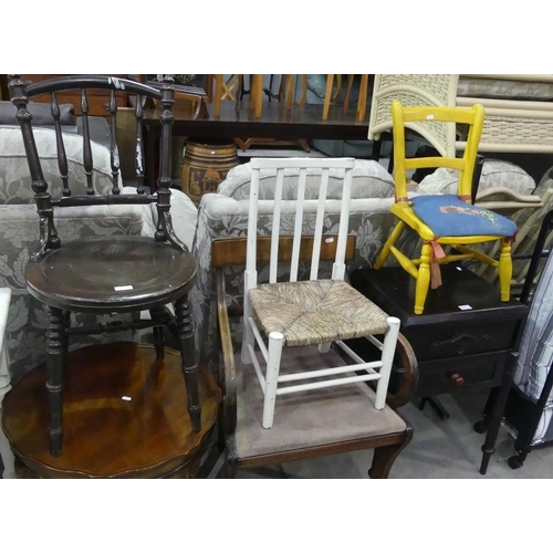 3092 - Victorian Pine Chair, Occasional Table, Mahogany Elbow Chair, Workbox & 2 Child's Chairs.