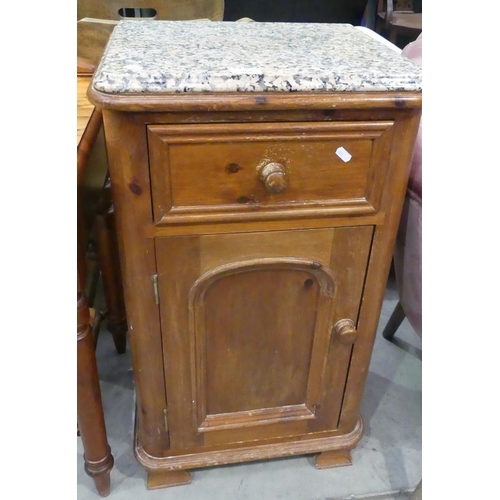 3096 - Pine Marble Top Pot Cupboard.