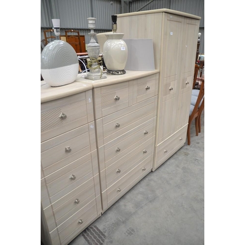 3134 - Limed Oak Wardrobe & 2 Chests