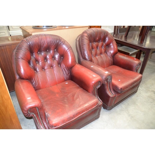 3147 - Pair Of Ox Blood Chesterfield Chairs.