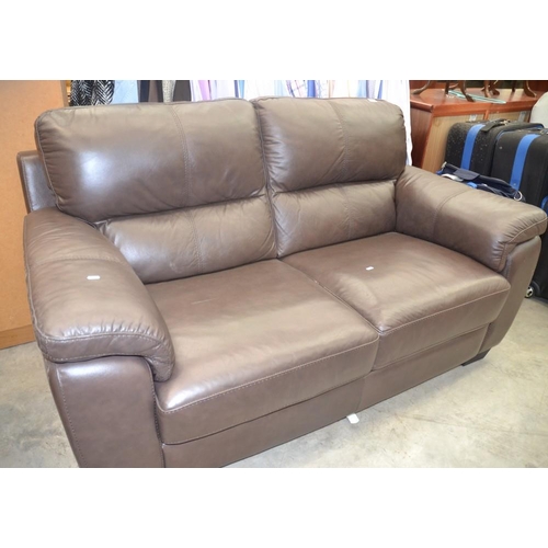 3151 - Brown Leather 2 Seat Sofa