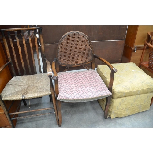 3224 - Bergiere Chair, Rush Seated Chair & Footstool