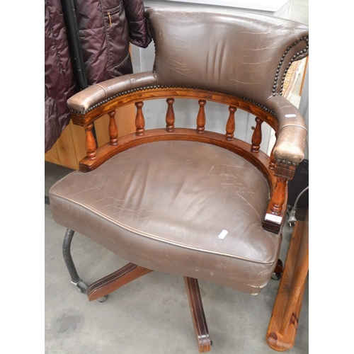 3298 - Brown Leather Captains Chair