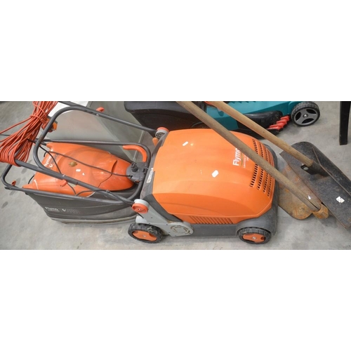 3304 - 2 Flymo Electric Lawn Mowers & 2 Garden Hand Tools