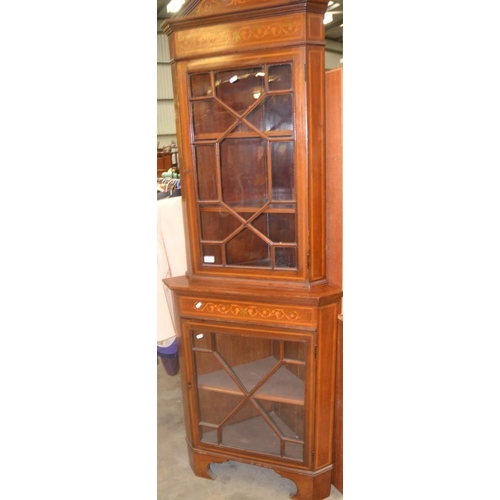 3455 - Edwardian Inlaid Corner Cabinet With Glazed Doors