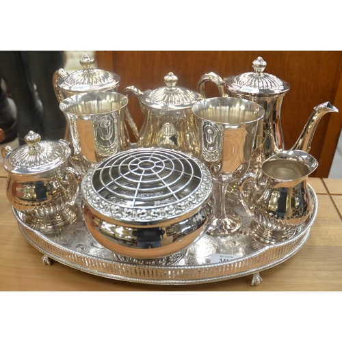 3461 - Plated Tray, Tea Service, Goblets, etc