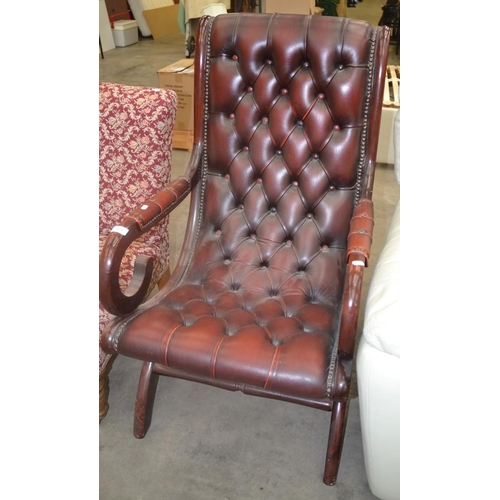 3471 - Mahogany Framed Ox Blood Button Upholstery Armchair