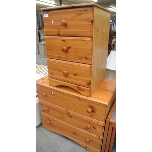 3477 - Pine 3 Drawer Chest  & Pine 3 Drawer Bedside