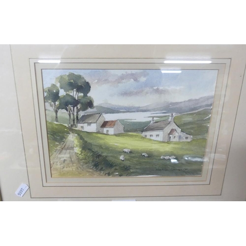 1038 - Framed Watercolour - Highland Scene with Cottage by Loch, approx 23 x 17cm.