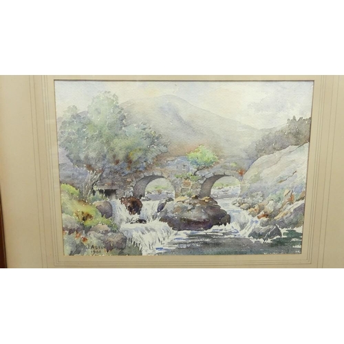 1068 - Framed Watercolour - Ogwen Valley North Wales Signed J. Astin Dated 1961, approx 34 x 24cm.