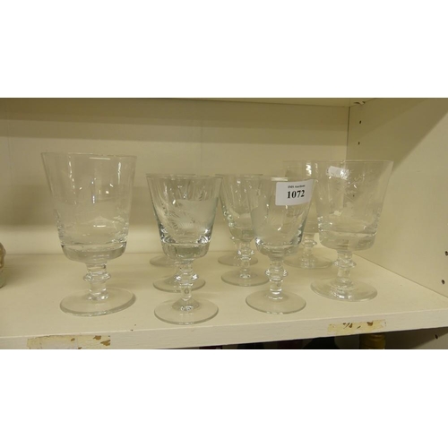 1072 - Nine Assorted Engraved Wine Glasses.